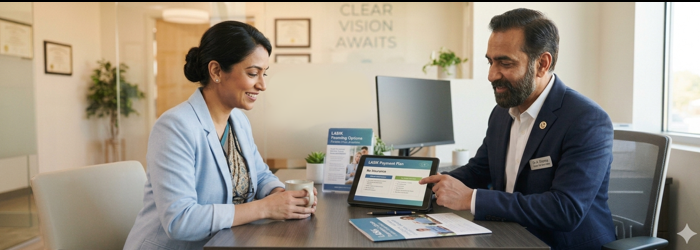 Factors that influence laser eye surgery price and LASIK treatment cost. LASIK payment options for patients planning surgery without insurance coverage.