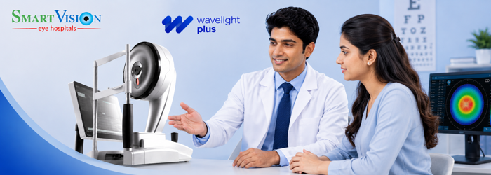 Wavelight Plus laser vision correction consultation for LASIK treatment of astigmatism. Eye specialist evaluating high eye power and astigmatism for Wavelight Plus laser vision correction.