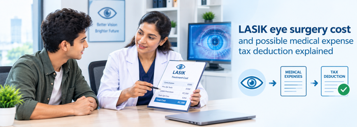 LASIK reimbursement process showing medical bills and insurance claim documents. LASIK eye surgery cost and insurance coverage discussed during a patient consultation.