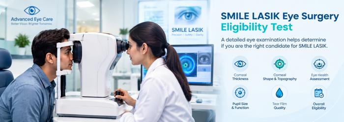 SMILE LASIK eligibility consultation to assess whether a patient is suitable for laser vision correction. Eye examination to assess eligibility for SMILE LASIK Eye Surgery before treatment.