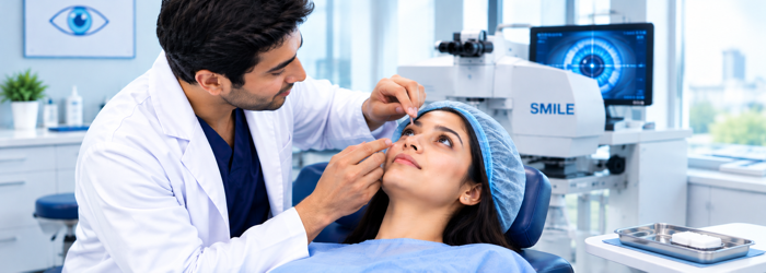 Is SMILE LASIK painful? An eye surgeon explains the procedure and patient experience during consultation. Numbing eye drops used before SMILE LASIK Eye Surgery to help minimise discomfort during treatment.
