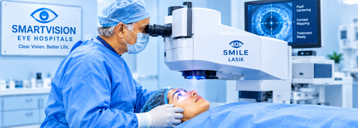 SMILE LASIK for high myopia and astigmatism explained during an eye surgery consultation. Consultation about SMILE LASIK eye surgery cost, eligibility and treatment options for astigmatism.