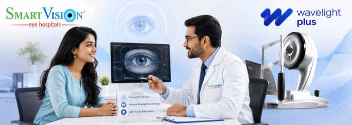 Patient consulting an eye specialist about Wavelight Plus LASIK treatment, eligibility and personalized vision correction options. Eye specialist explaining Wavelight Plus LASIK pricing in Hyderabad and the factors that affect treatment costs.